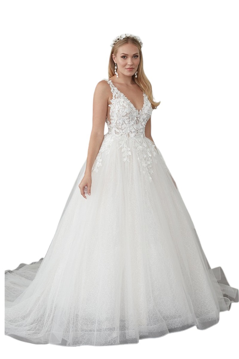 N000029 Beaded Sparkle Tulle Ball Gown with 3D Chiffon Petals